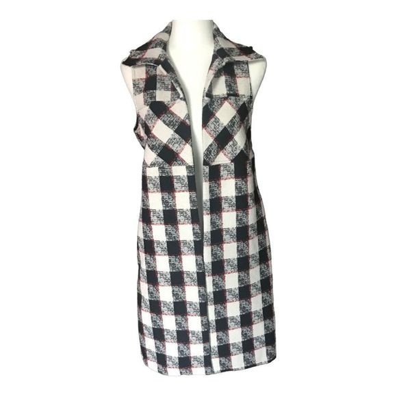 BCBGeneration Long Vest Plaid Pockets Size S - Picture 2 of 7